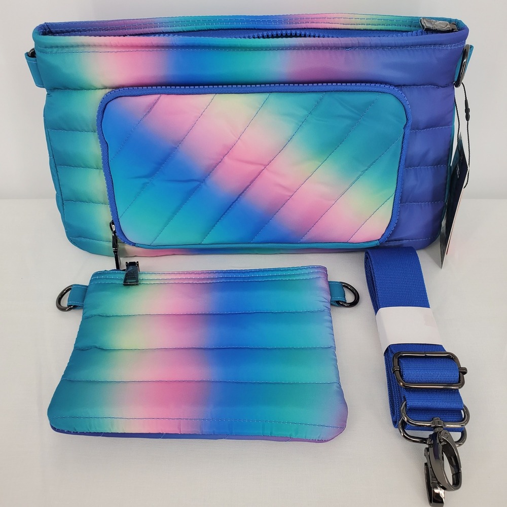 Think Royln Bank Street XL Puffer Crossbody w Pouch Set Blue Lagoon Ombre